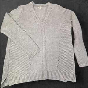 Sonoma Life + Style Grey Cable Knit Sweater Size L V-Neck Pullover Tunic Length